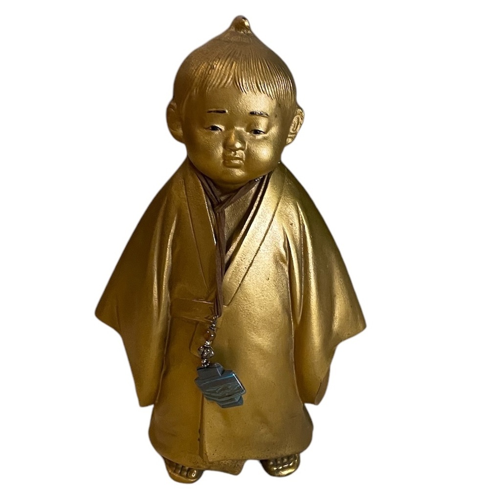 Gilt metal "Selflessness Child" Okimono Bronze/ Brass